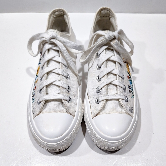 Sincerely Jules Vince White Sneakers Women 7½M US Floral Painted Custom Lace Up - Picture 3 of 14